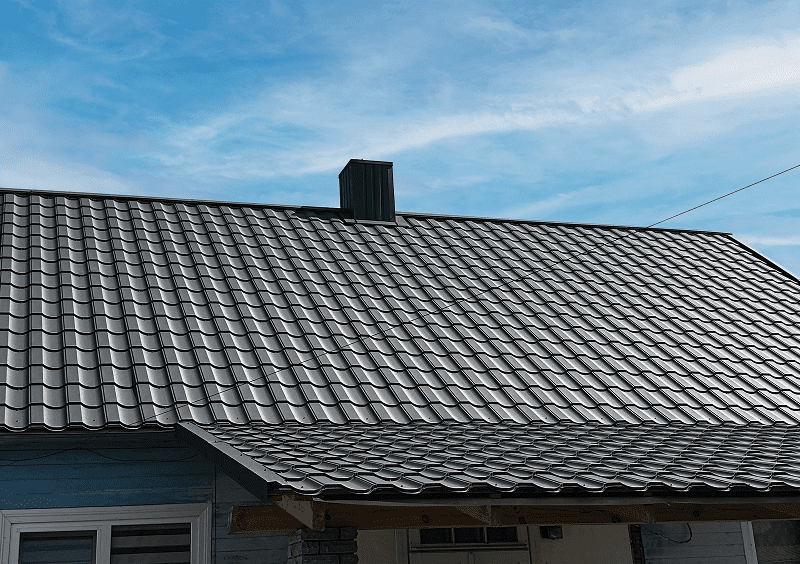Modern metal roofing and chimney