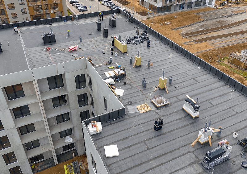 Rooftop view with construction materials